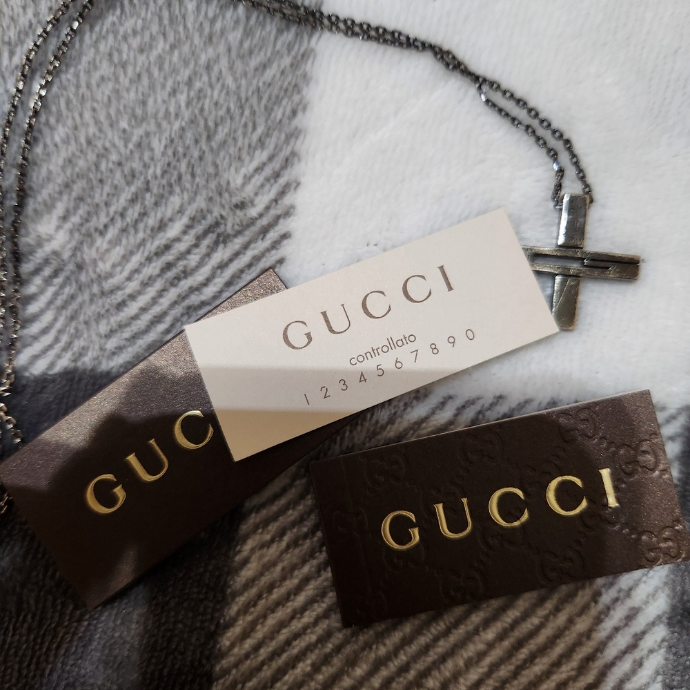 Gucci Cutout G Cross Necklace Black Ruthenium Sterling Silver - Picture 5 of 14
